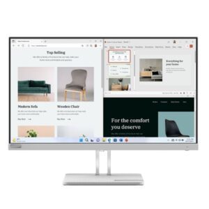 Lenovo monitor showcasing an e-commerce website template called "Furni".