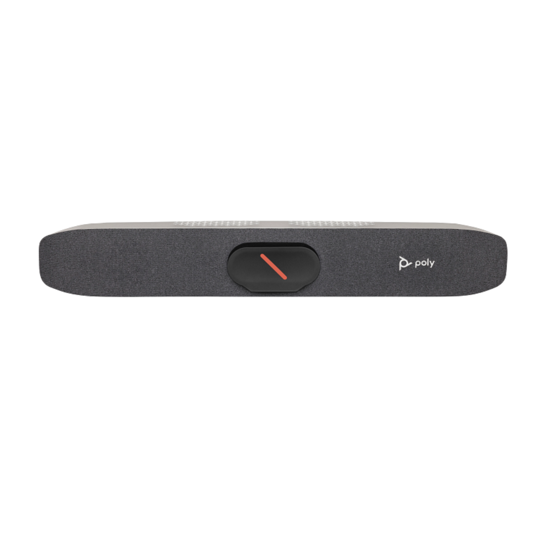 This is a Poly Studio R30 USB Video Bar, an all-in-one video conferencing solution for small to medium-sized rooms.