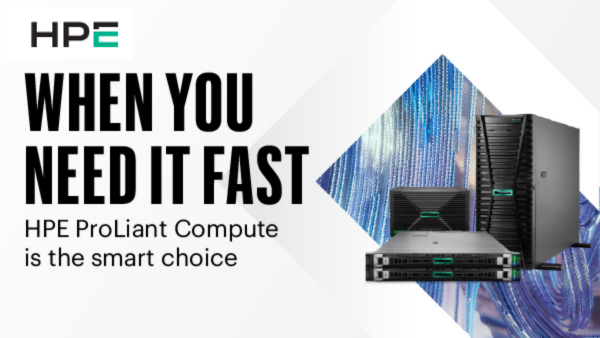 Email banner for HPE, ProLiant Computer. Showing the representative of fast speed